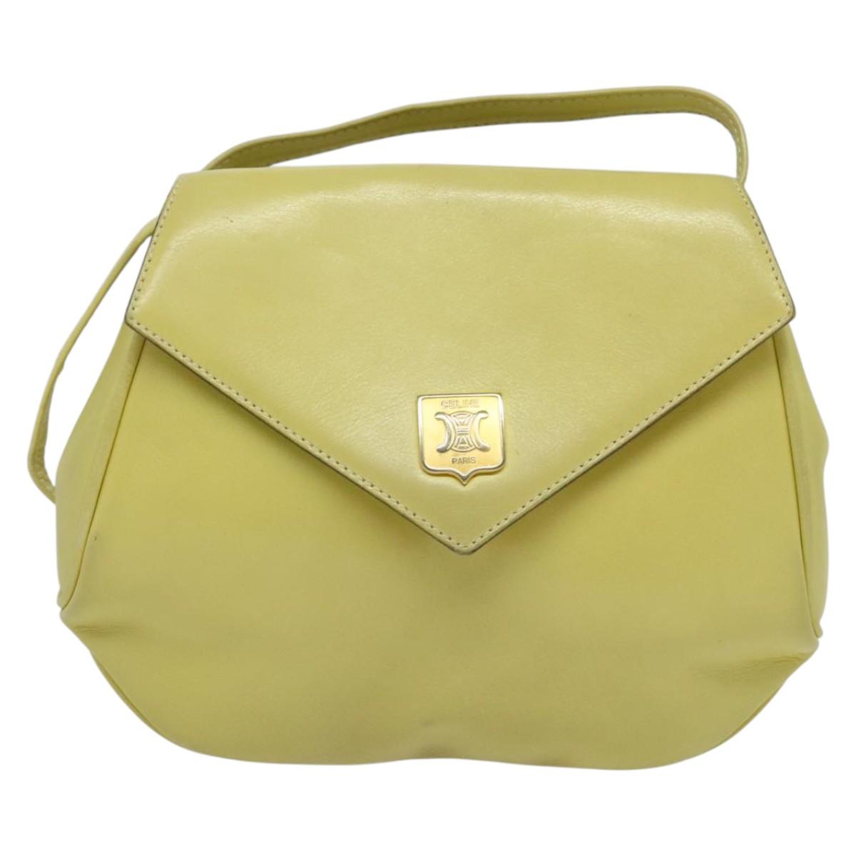 CELINE Shoulder Bag Leather Yellow Gold Auth BA5256 | eBay