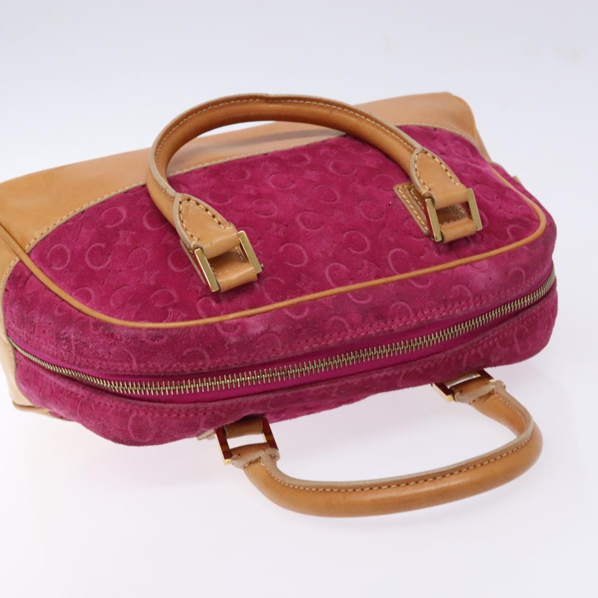 CELINE C Macadam Canvas Hand Bag Suede Leather Purple Gold Auth