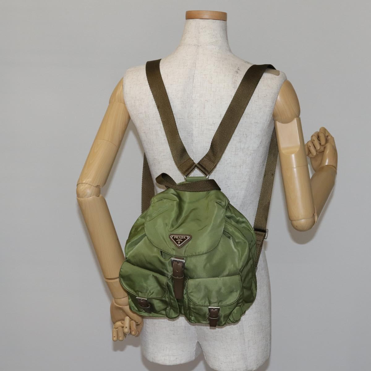 PRADA Backpack Nylon Green Silver Auth BA5271 | eBay