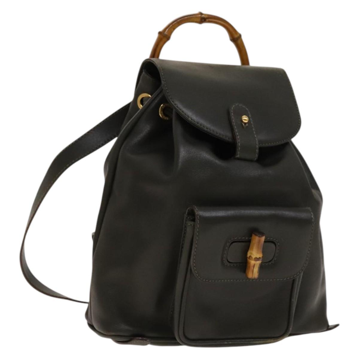 GUCCI Bamboo Backpack Leather Outlet Khaki Gold 003 3444 0030 Auth