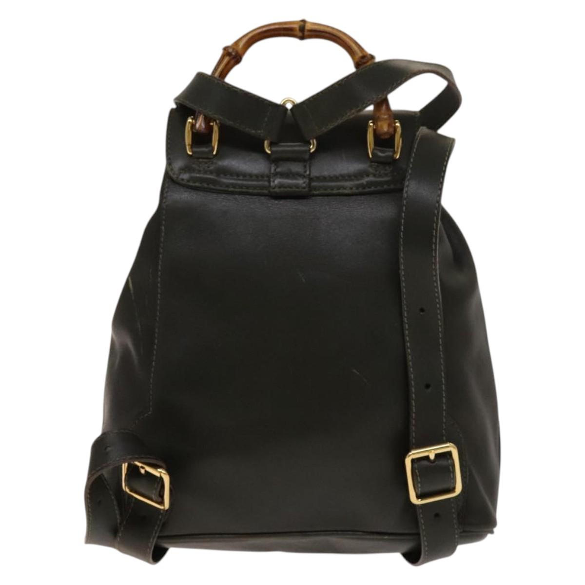 GUCCI Bamboo Backpack Leather Outlet Khaki Gold 003 3444 0030 Auth