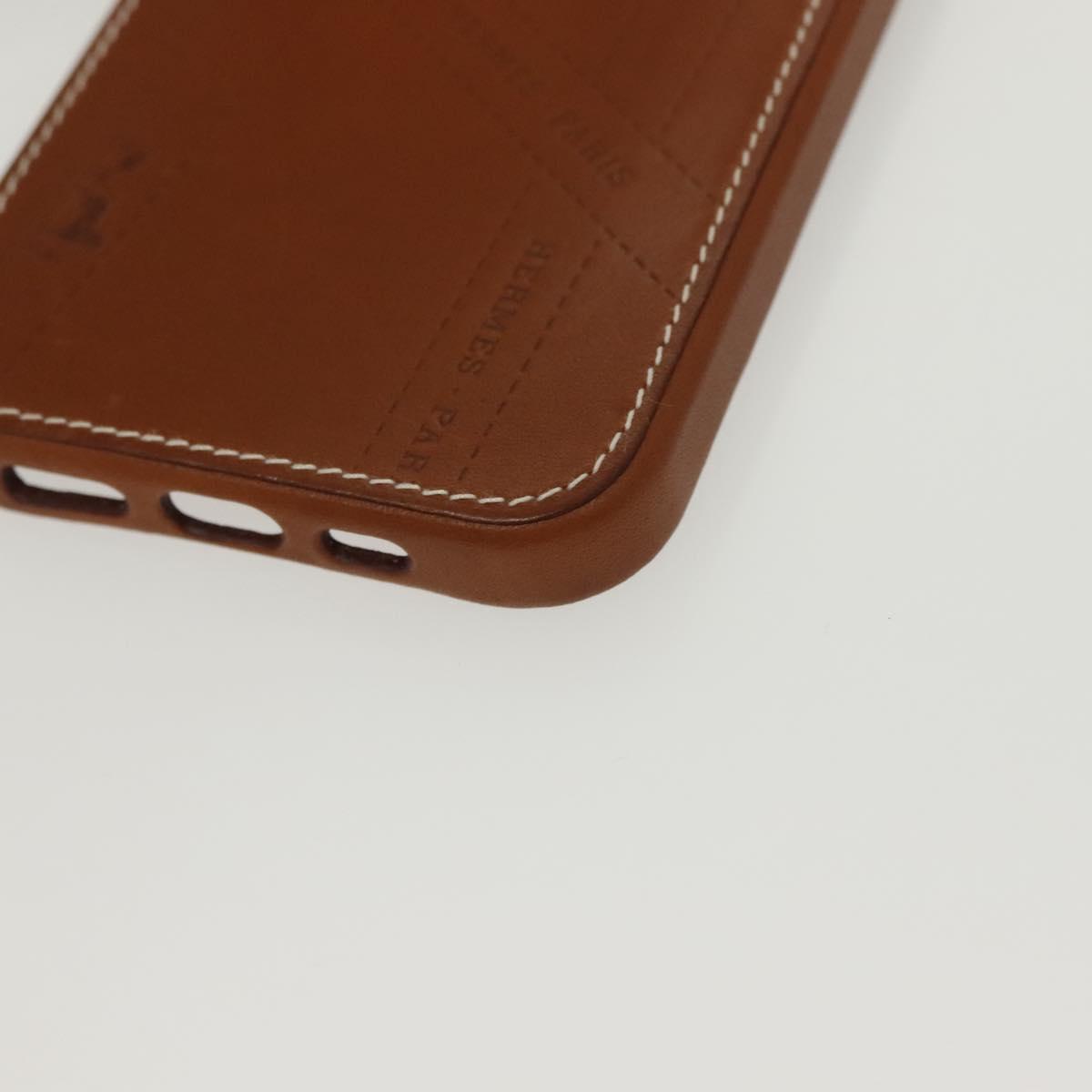 HERMES iPhone 12 & 12 Pro Case iPhone Case Leather Brown Auth