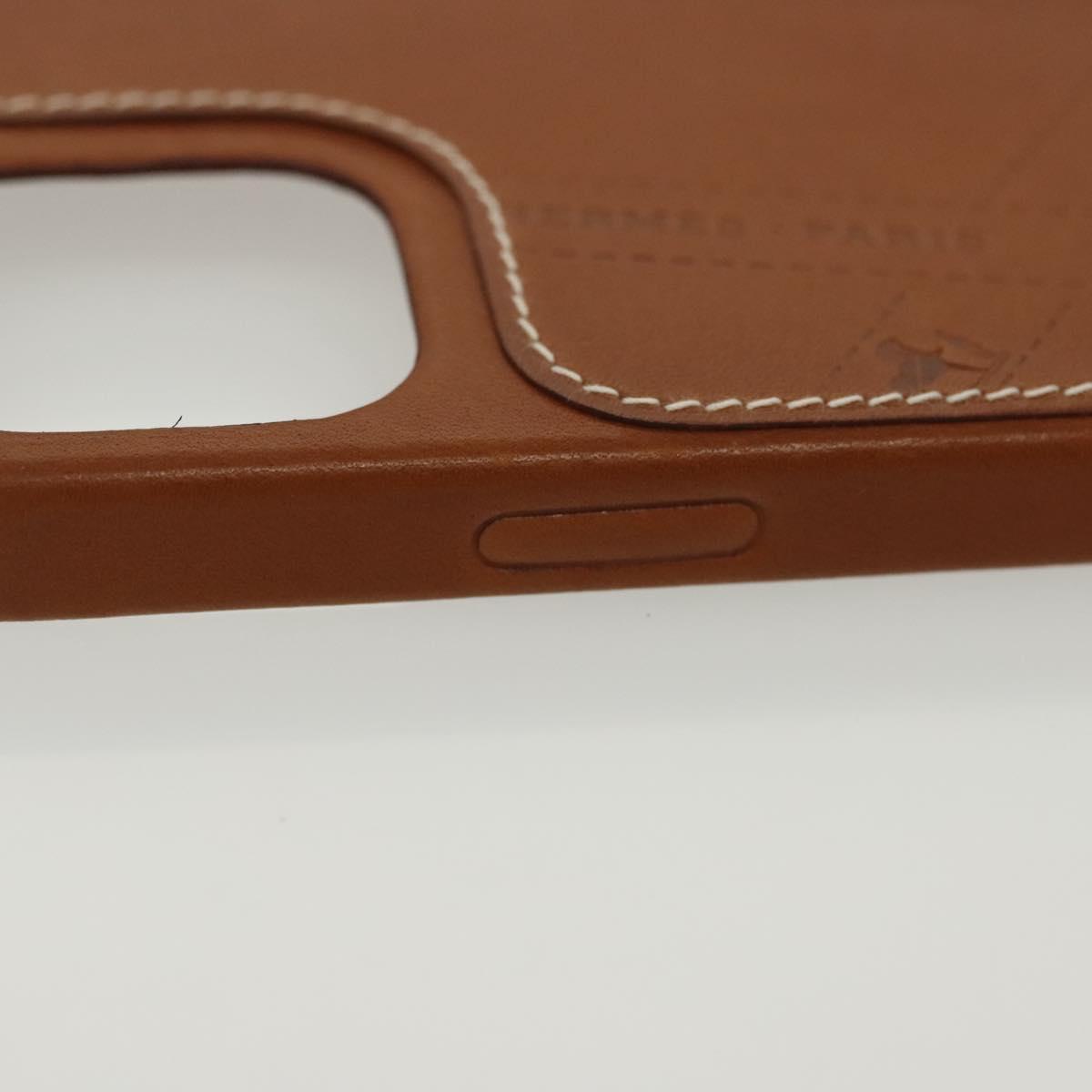 HERMES iPhone 12 & 12 Pro Case iPhone Case Leather Brown Auth