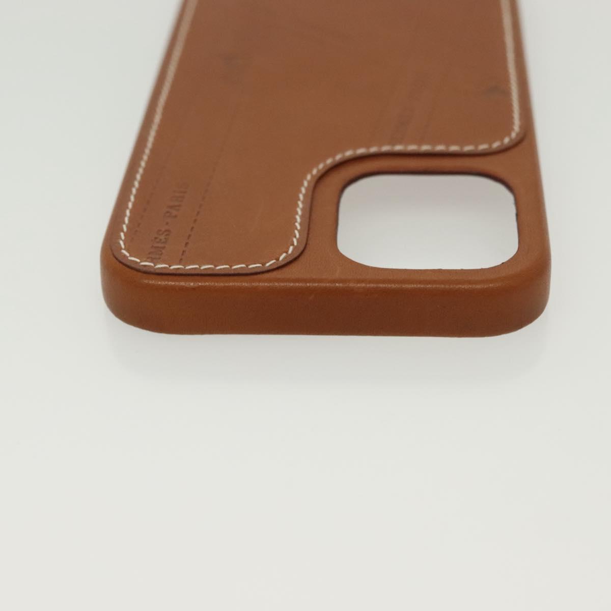 HERMES iPhone 12 & 12 Pro Case iPhone Case Leather Brown Auth