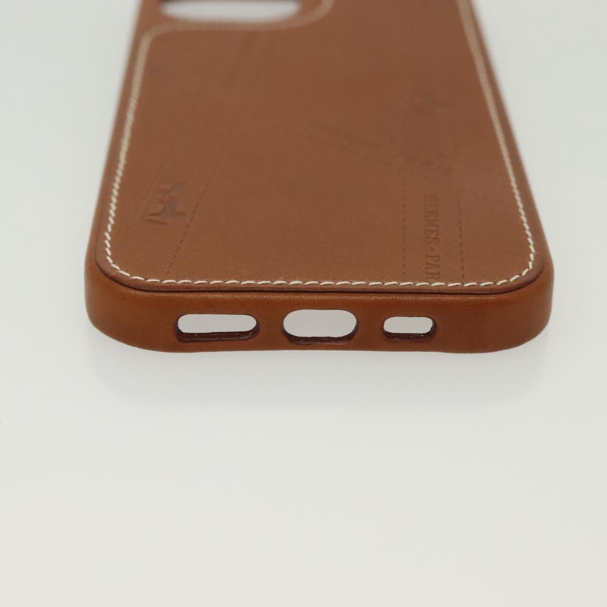 HERMES iPhone 12 & 12 Pro Case iPhone Case Leather Brown Auth