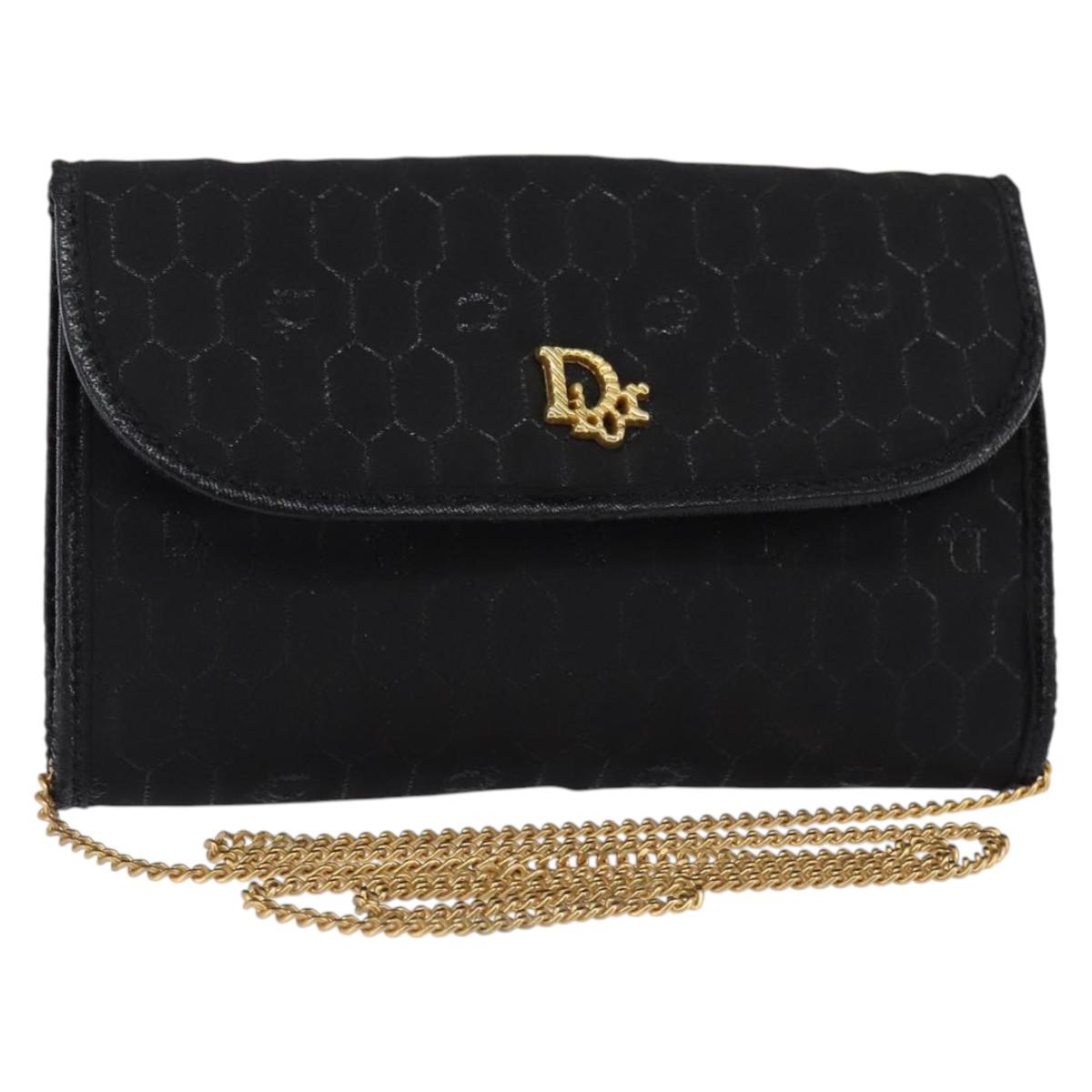 バッグ Christian Dior HONEYCOMB SHOULDER BAG Christian Dior Honeycomb Canvas Chain Shoulder Bag Black Gold Auth