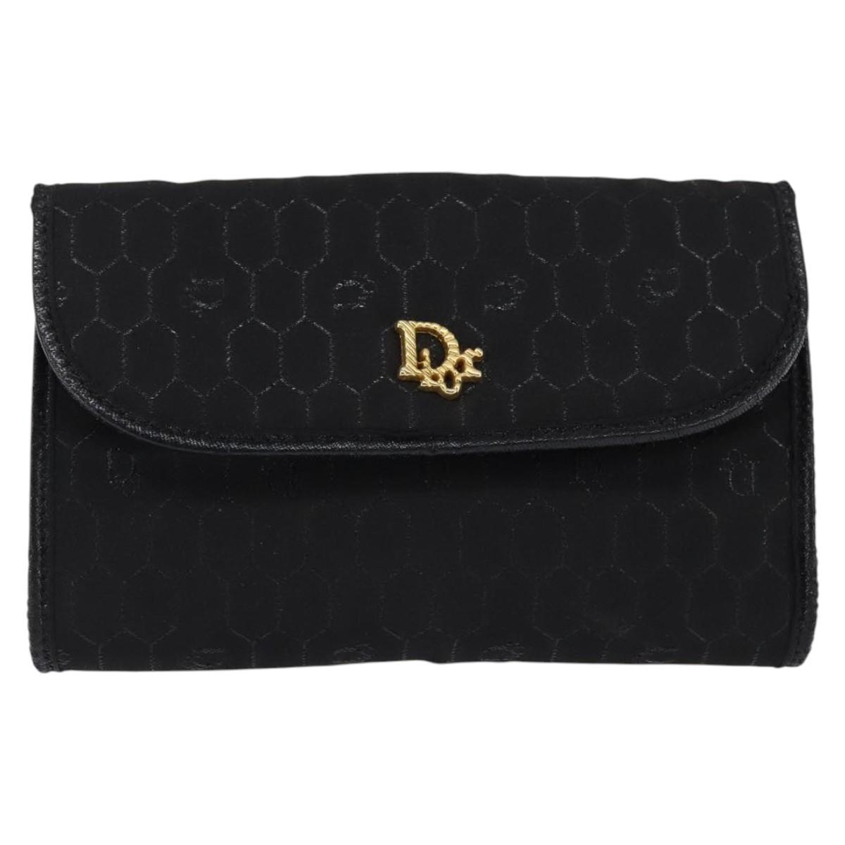 Christian Dior Honeycomb Canvas Chain Shoulder Bag Black Gold Auth