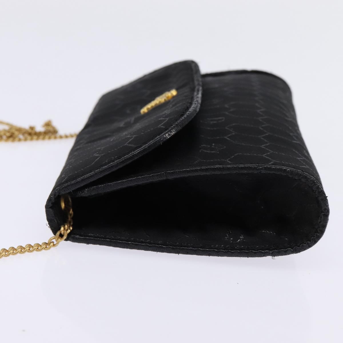 Christian Dior Honeycomb Canvas Chain Shoulder Bag Black Gold Auth