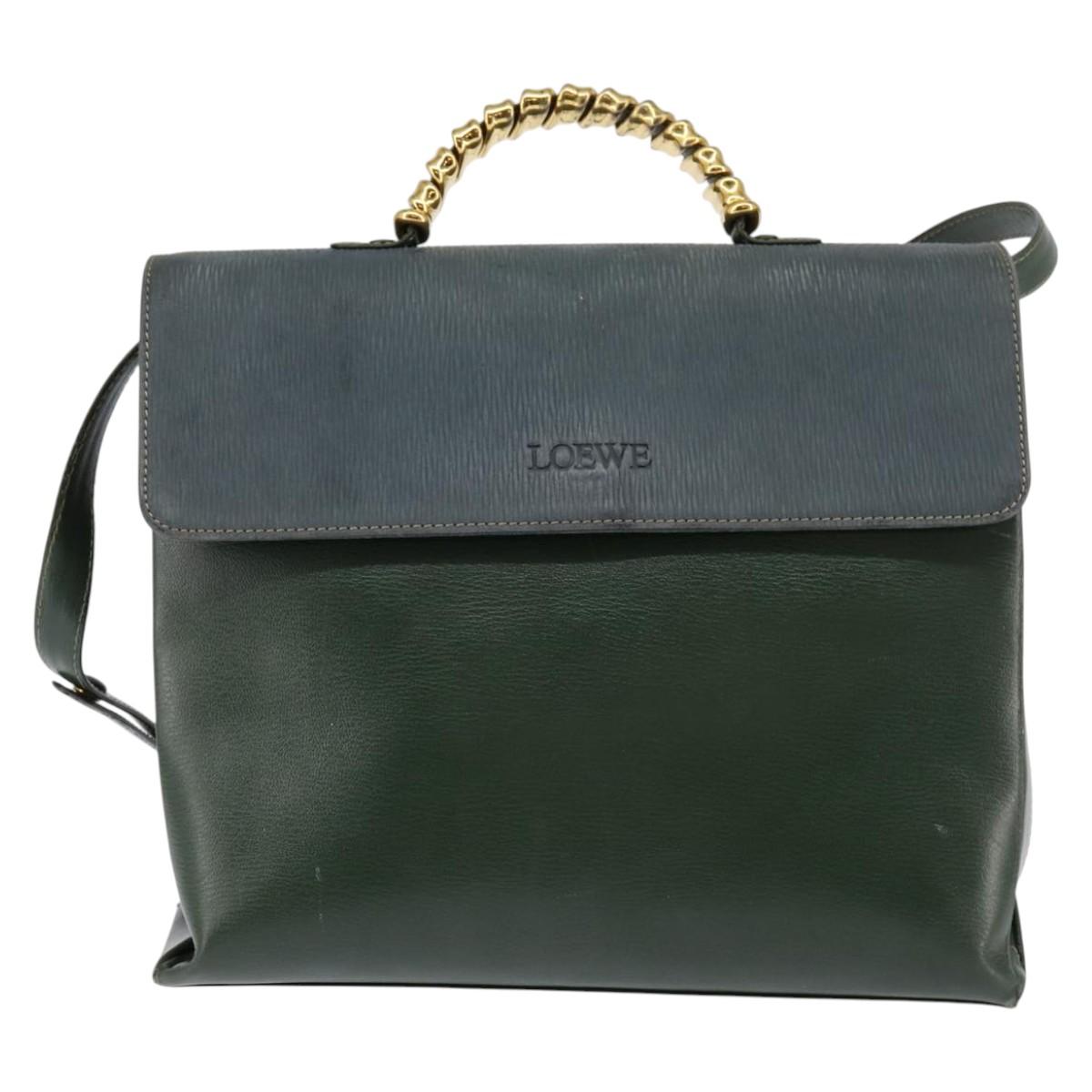 グーワタナベ鞄 LOEWE Velazquez Hand Bag Suede Leather 2way Green Gold Auth BA6067