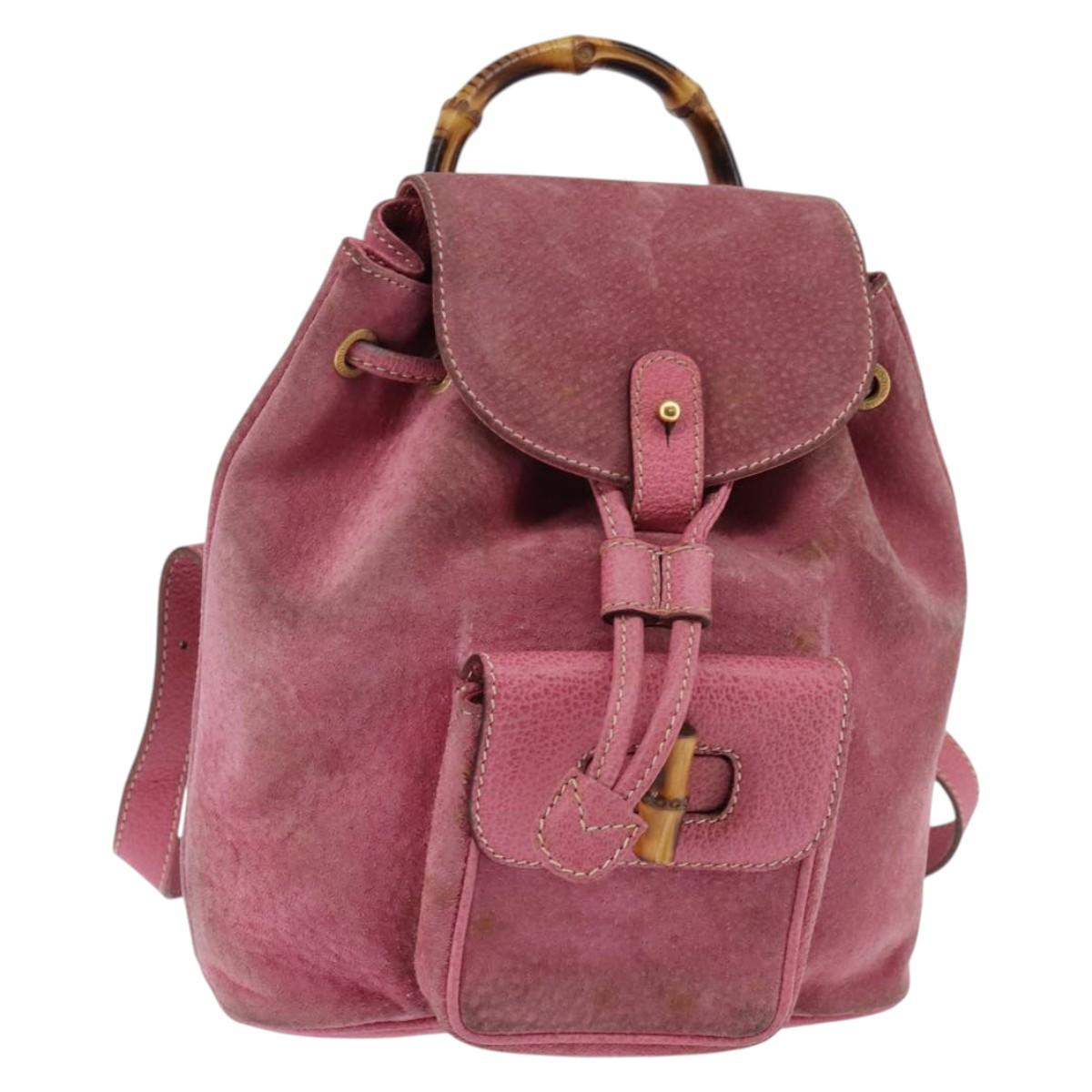 GUCCI Pink Leather Bamboo Backpack Vintage Gucci Bamboo Backpack with Pink Suede | Mercari main image 2