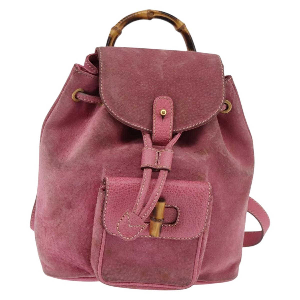 GUCCI Bamboo Backpack Suede Purple Gold 003 Gucci Vintage Ruck Sack Backpack Bamboo Brown Leather - Etsy main image 3