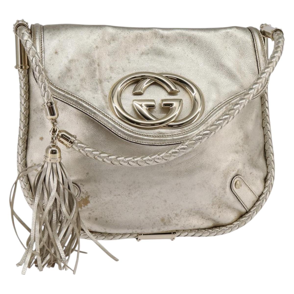 GUCCI Interlocking Shoulder Bag Leather Champagne Gold 167732 Auth