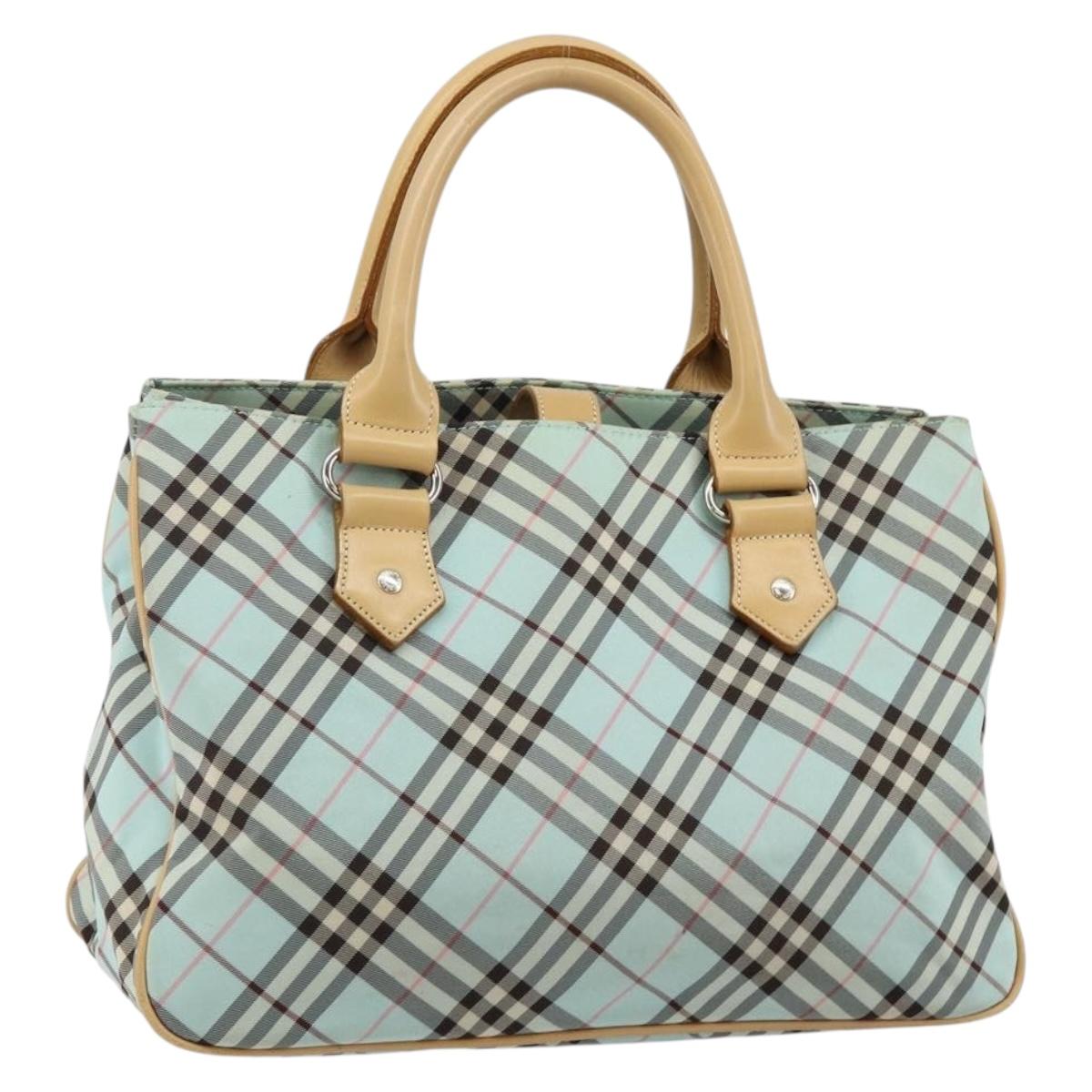 BURBERRY Nova Check Blue Label Hand Bag Nylon Light Blue Silver