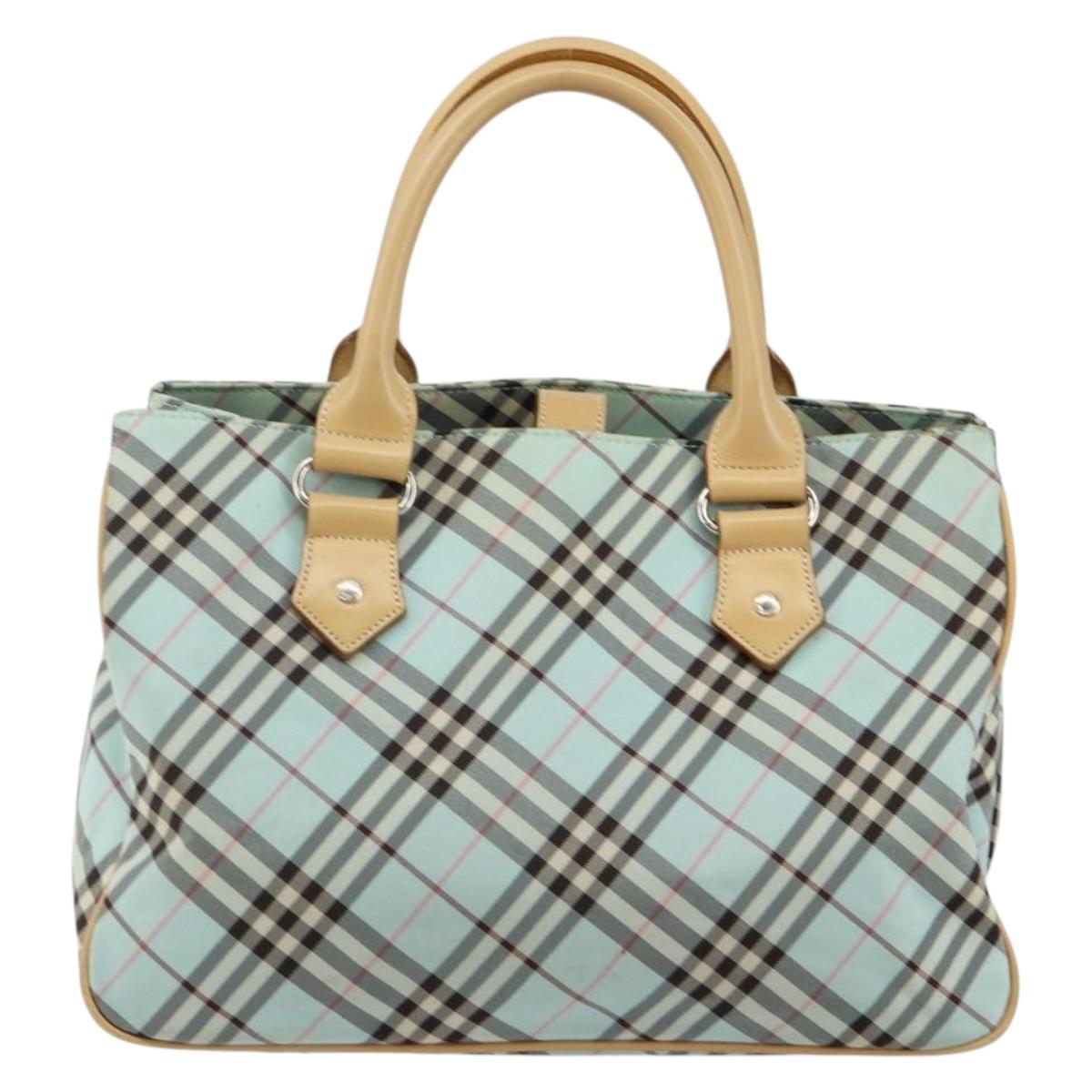 BURBERRY Nova Check Blue Label Hand Bag Nylon Light Blue Silver