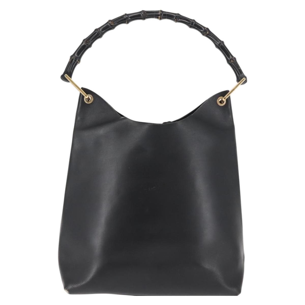 GUCCI Bamboo Shoulder Bag Leather Black Gold 001 1013 1881 Auth