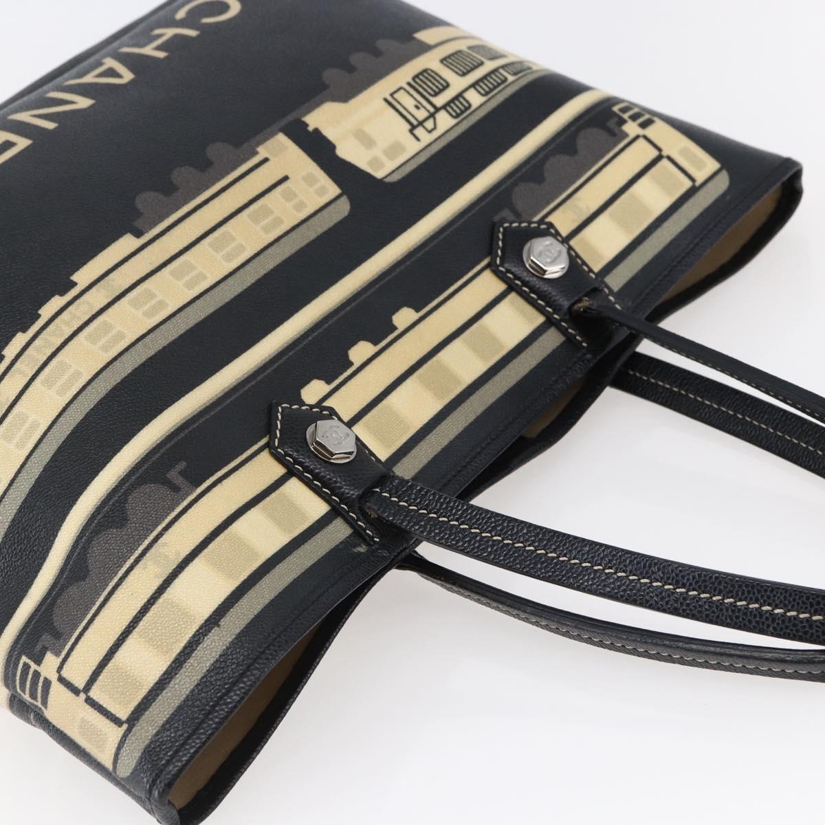 CHANEL Central Station Tote Bag PVC Canvas Black Silver CC Auth