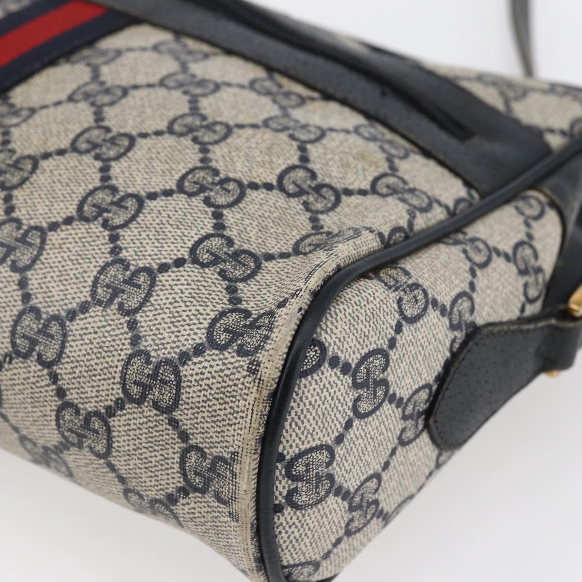 GUCCI GG Canvas Sherry Line Shoulder Bag PVC Leather Navy Red Auth