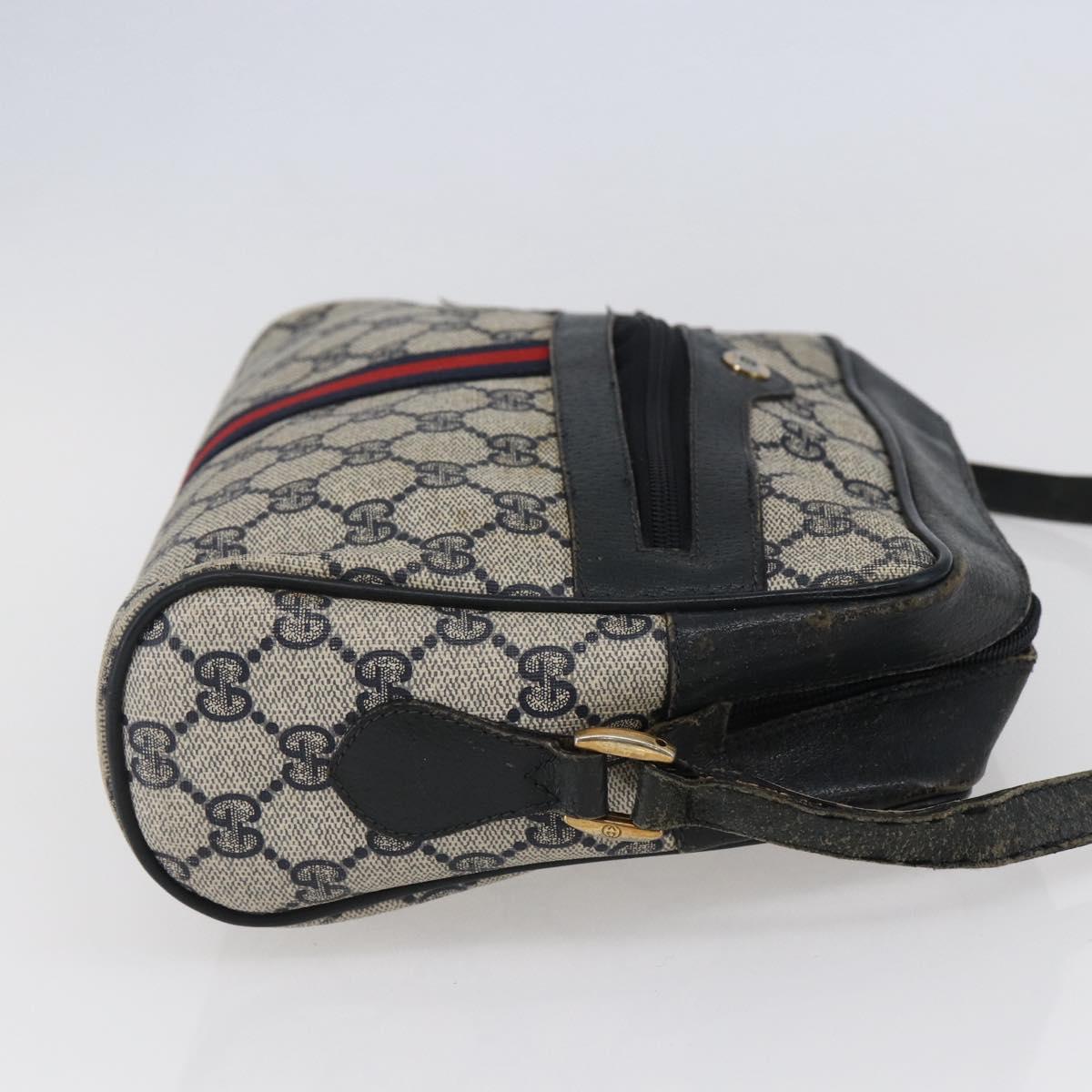 GUCCI GG Canvas Sherry Line Shoulder Bag PVC Leather Navy Red Auth