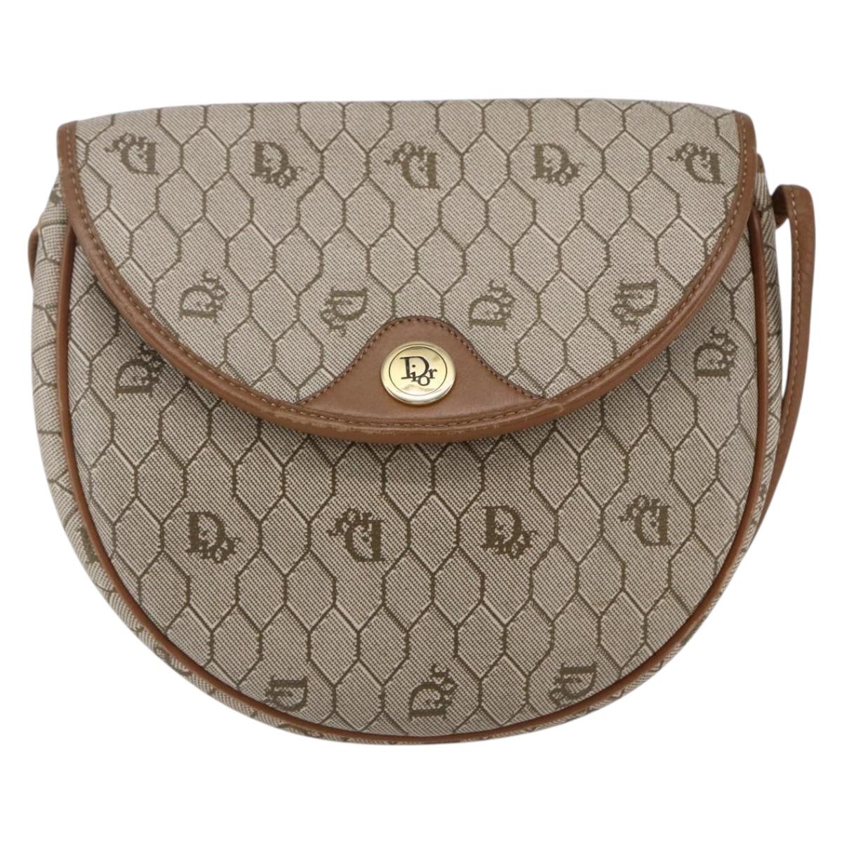 Christian Dior Honeycomb Canvas Shoulder Bag PVC Leather Beige