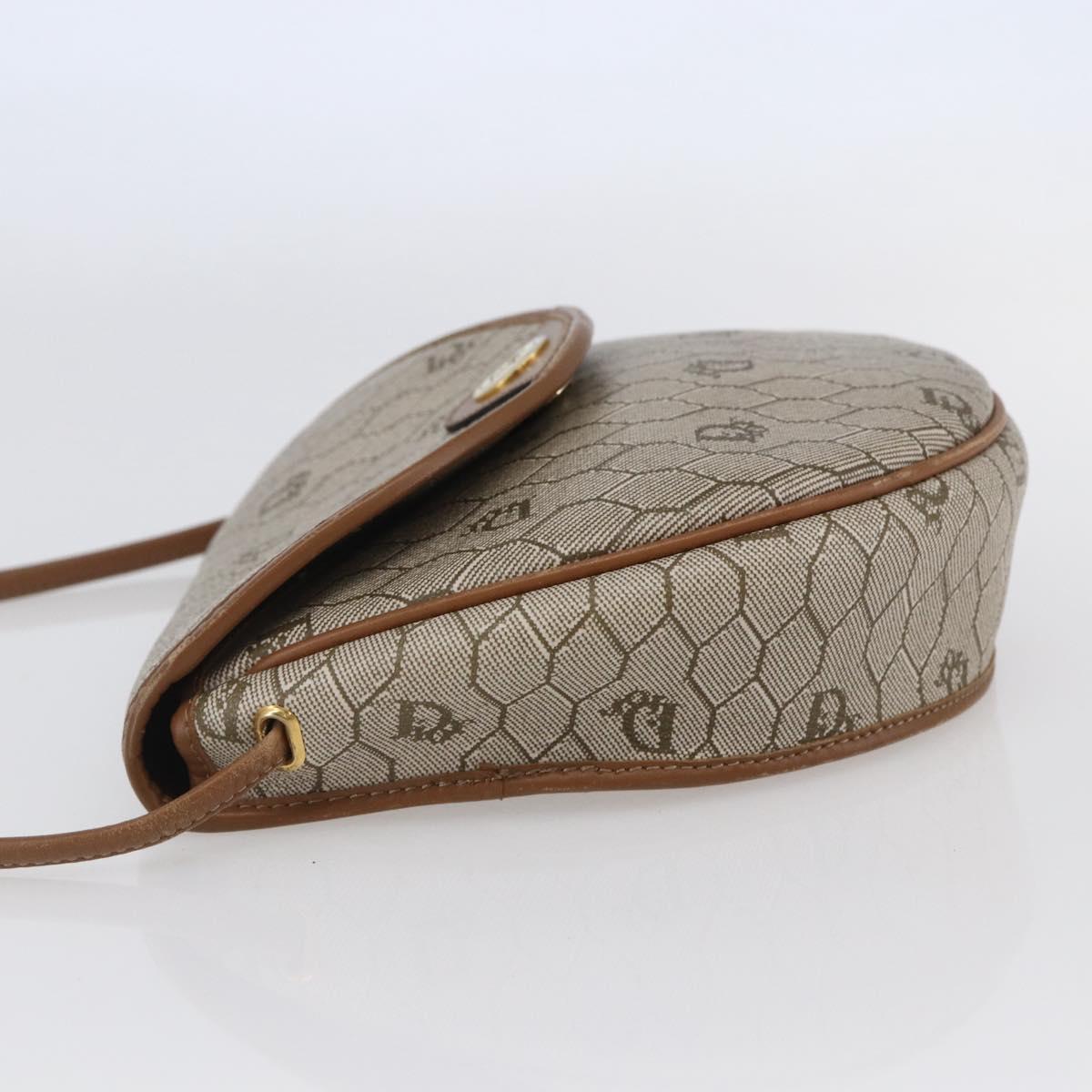Christian Dior Honeycomb Canvas Shoulder Bag PVC Leather Beige