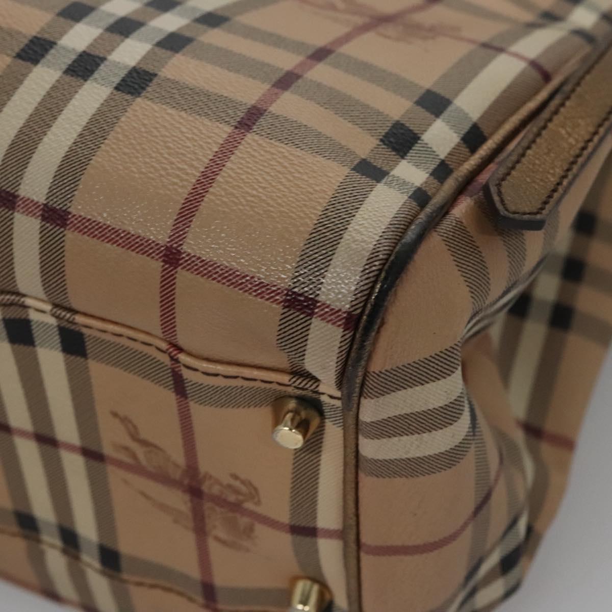 BURBERRY Nova Check Shoulder Bag PVC Beige Brown gold Auth