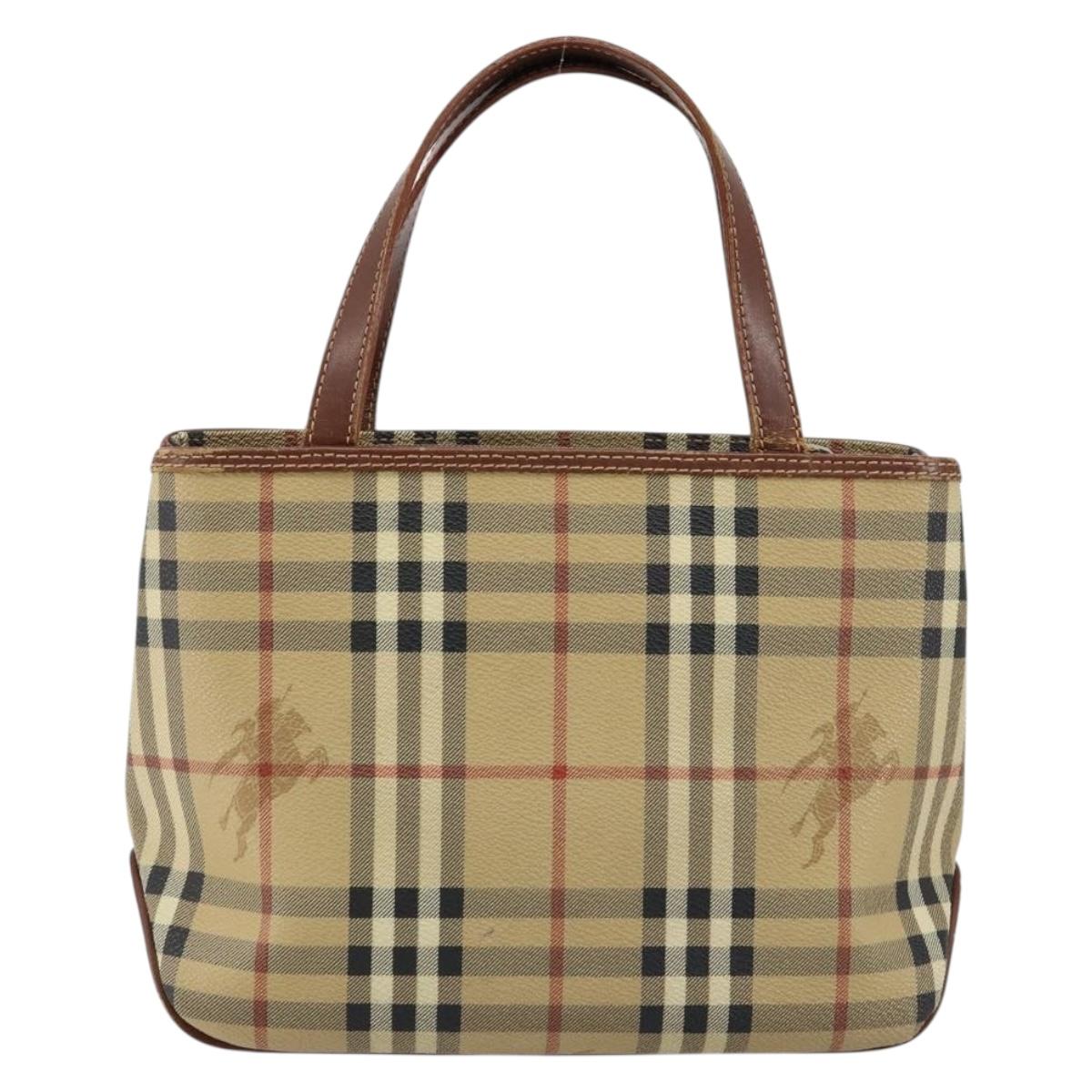 BURBERRY Nova Check Hand Bag PVC Beige Silver Auth BA7137 | eBay