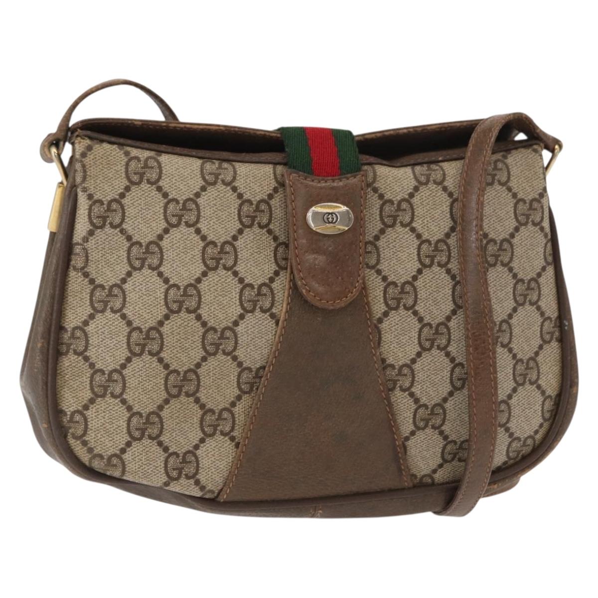 GUCCI GG Supreme Web Sherry Line Bag PVC Beige Gold 72 02 024 Auth