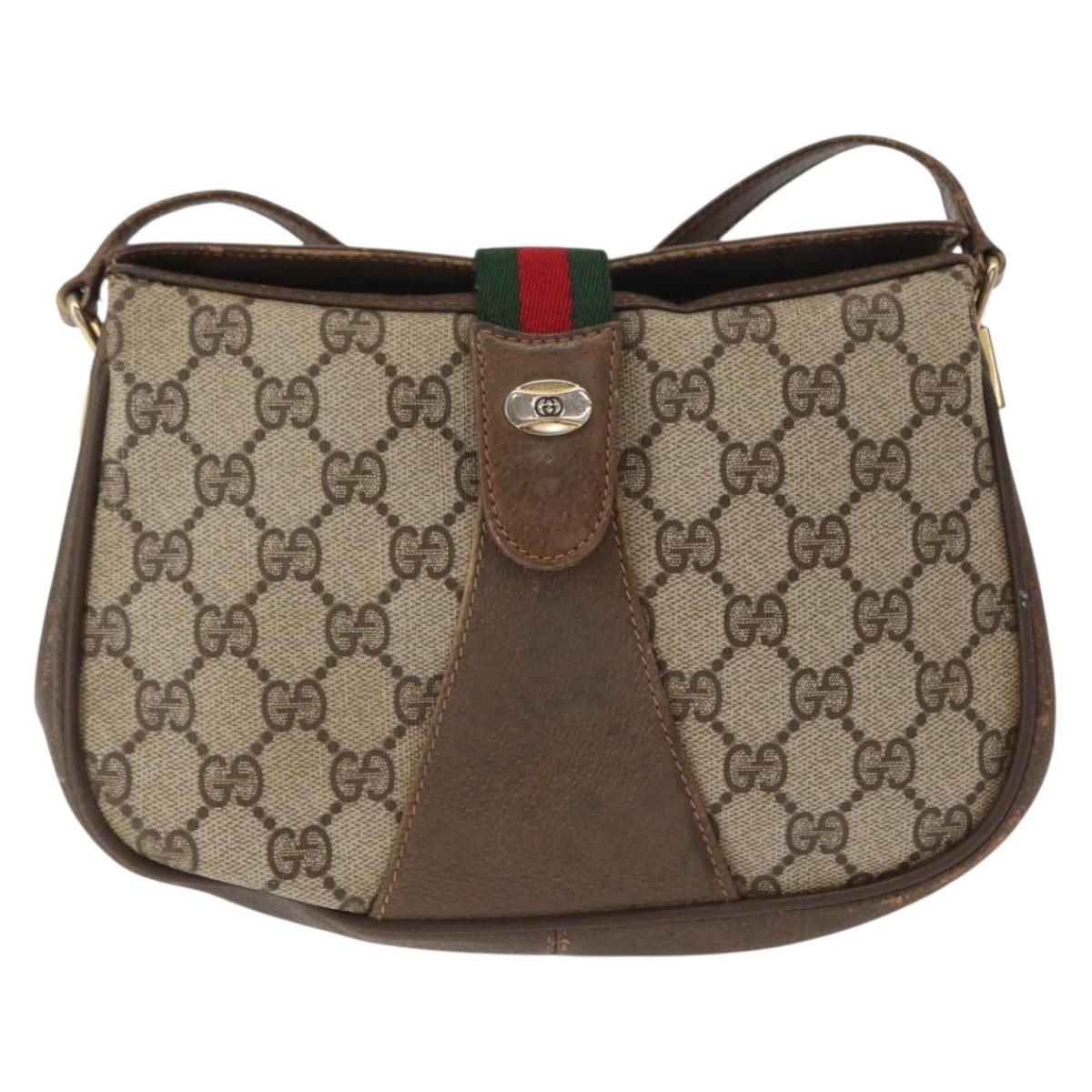 GUCCI GG Supreme Web Sherry Line Bag PVC Beige Gold 72 02 024 Auth