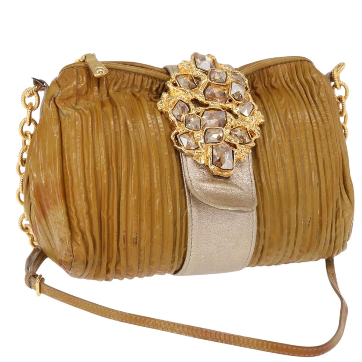 Miu Miu Chain Shoulder Bag Enamel Yellow Gold Auth BA8837 | eBay