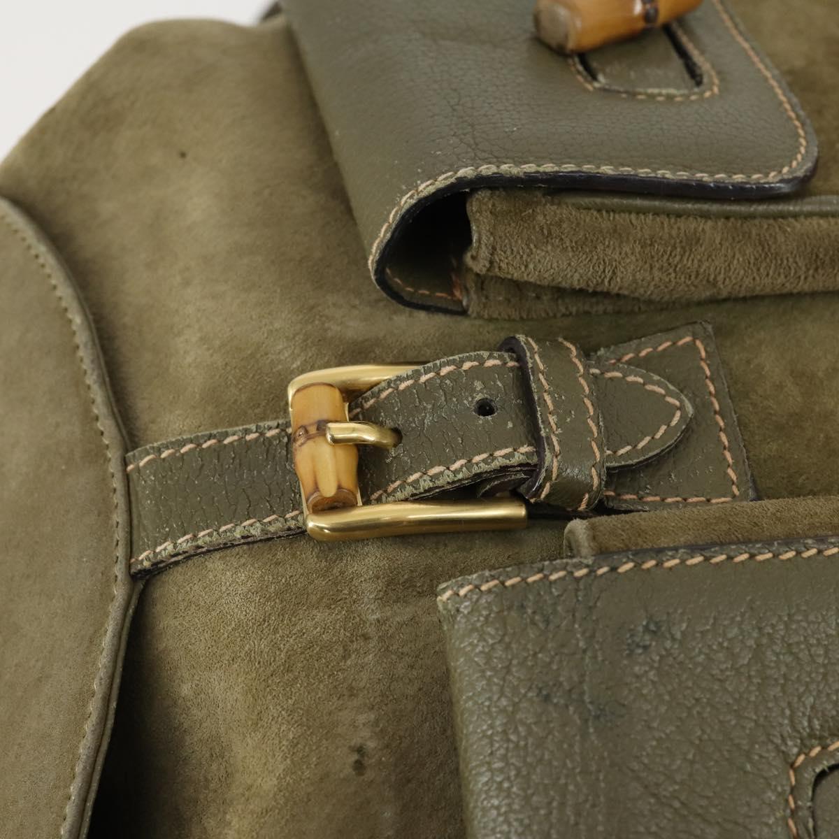 GUCCI Bamboo Backpack Suede Khaki Gold 003 58 0016 Auth 