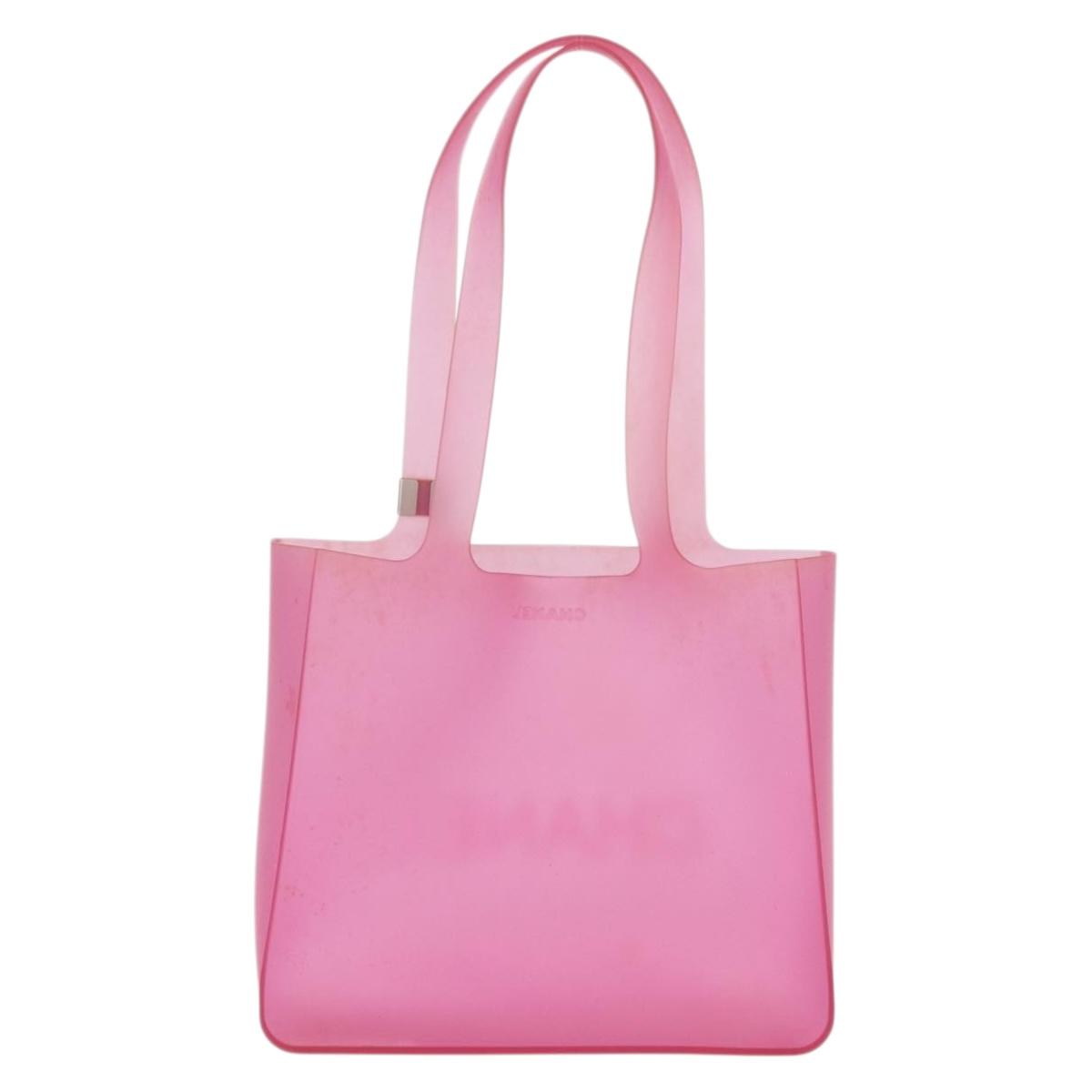 CHANEL Tote Bag Rubber Pink CC Auth BAZ177 | eBay