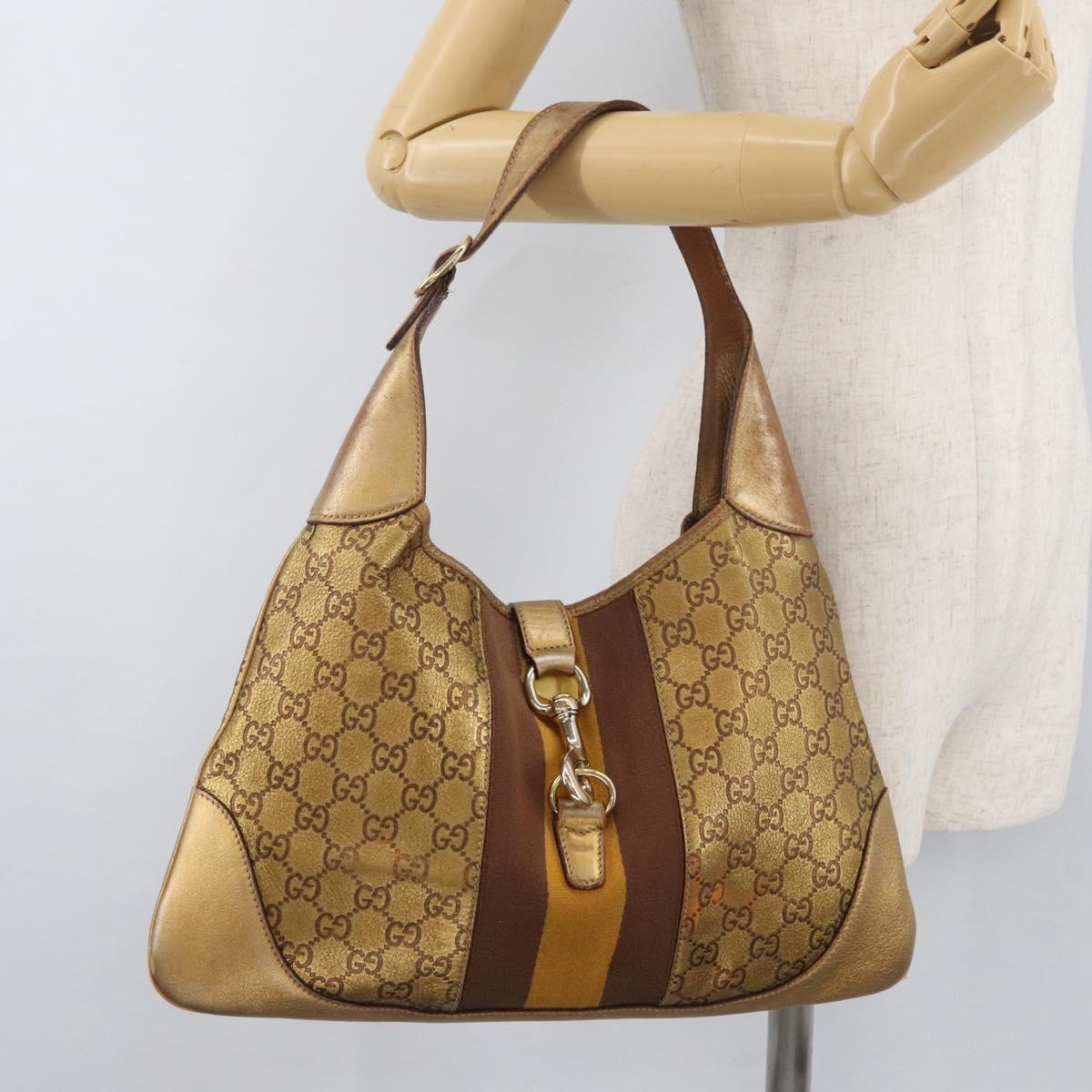 GUCCI GG Canvas Guccissima Sherry Line Bag Leather Gold 153029