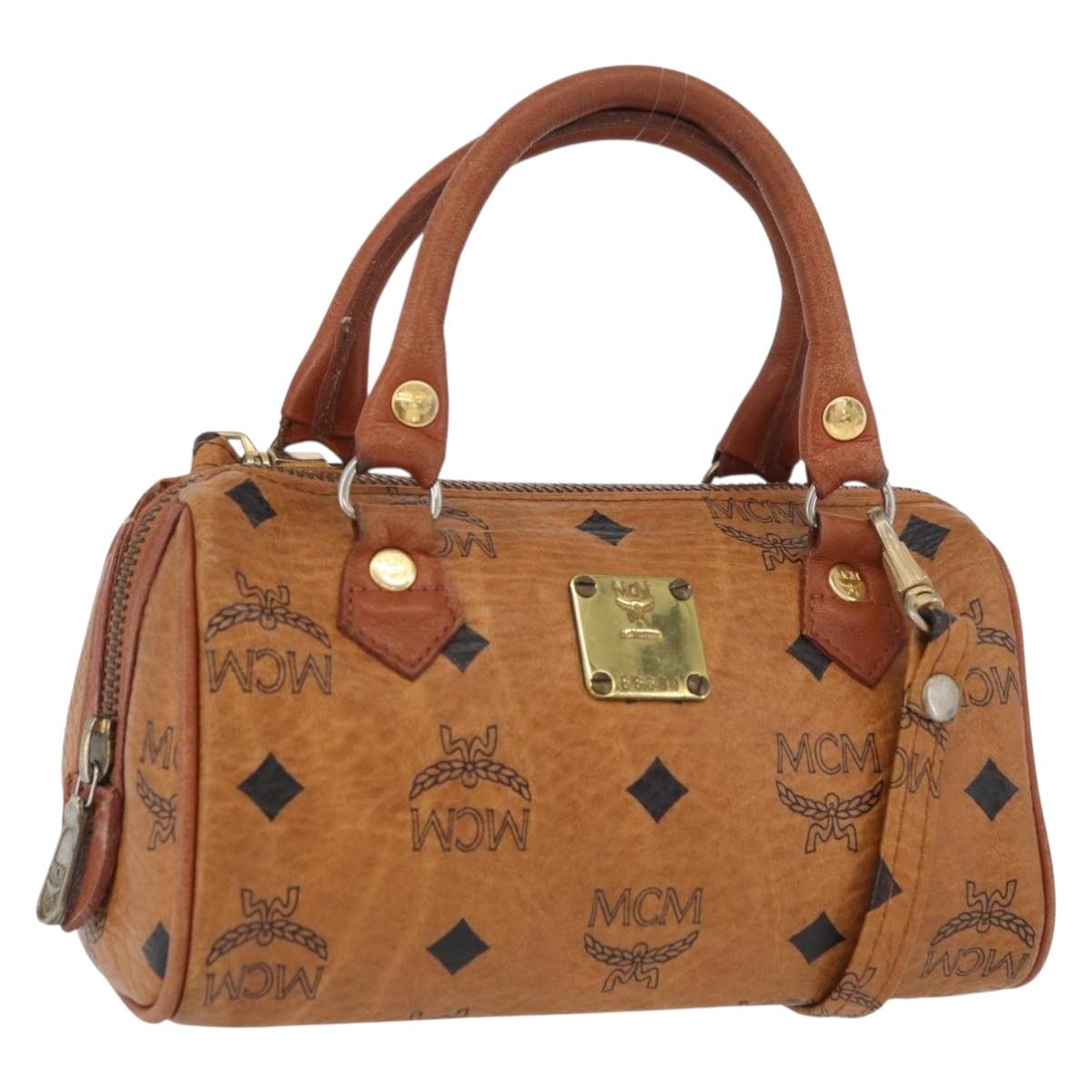 MCM Vicetos Mini Logogram Boston Bag PVC Leather 2way Brown Gold