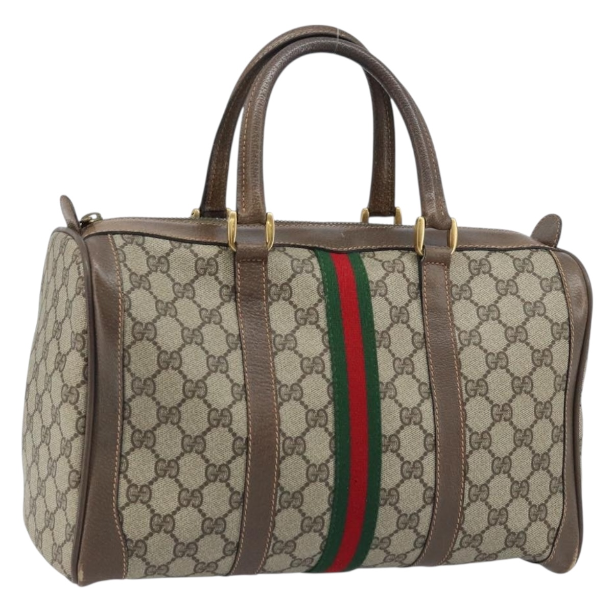 GUCCI GG Supreme Web Sherry Line Boston Bag PVC Beige 02 98 8 0468