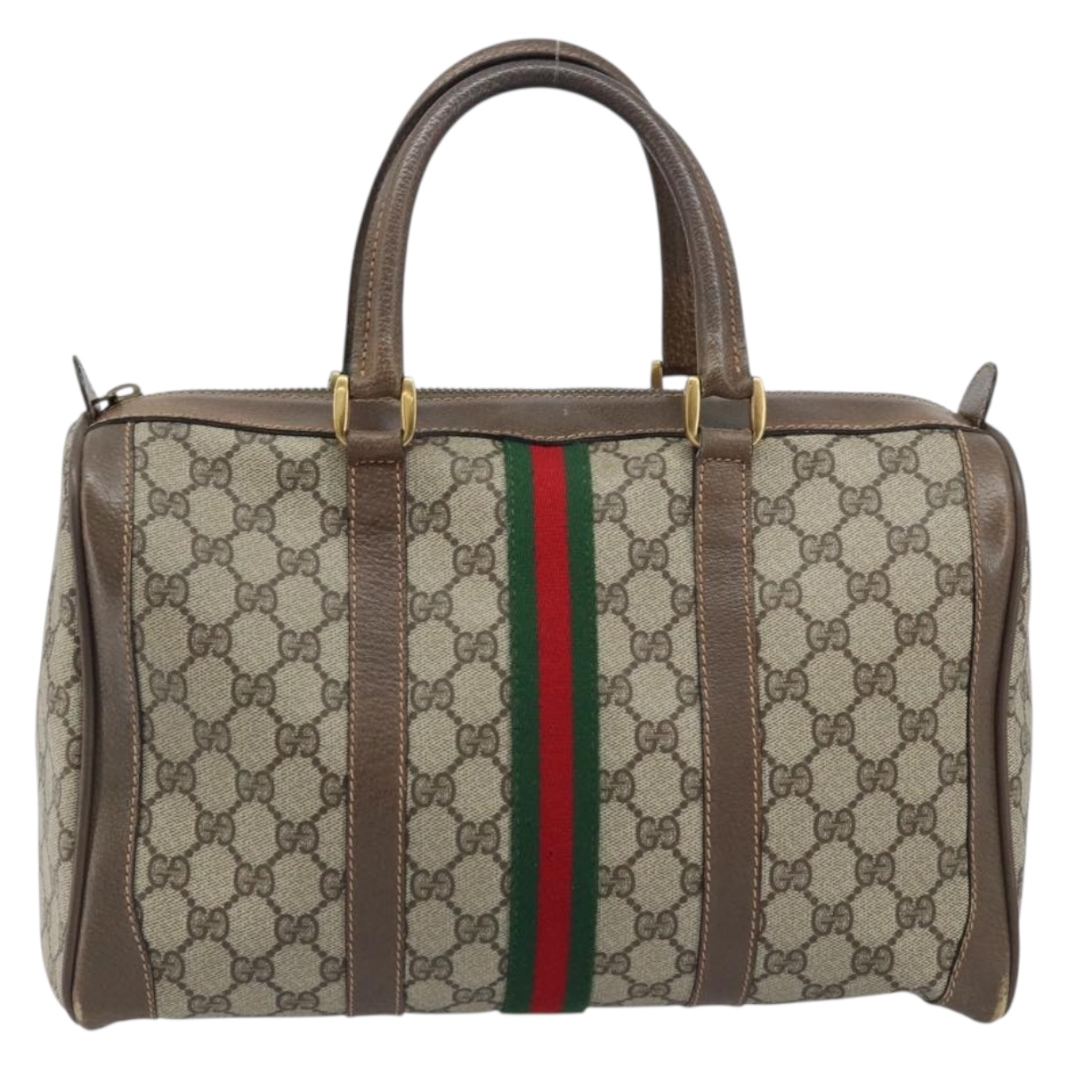 GUCCI GG Supreme Web Sherry Line Boston Bag PVC Beige 02 98 8 0468