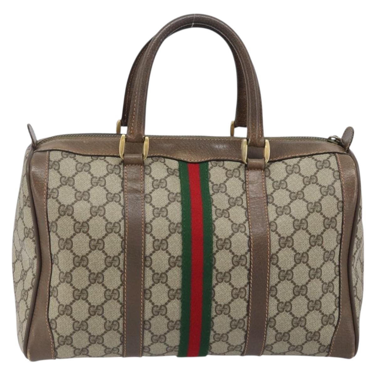 GUCCI GG Supreme Web Sherry Line Boston Bag PVC Beige 02 98 8 0468