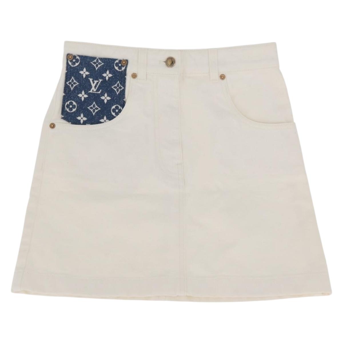 LOUIS VUITTON Monogram Denim Skirt White LV Auth BAZ834M | eBay