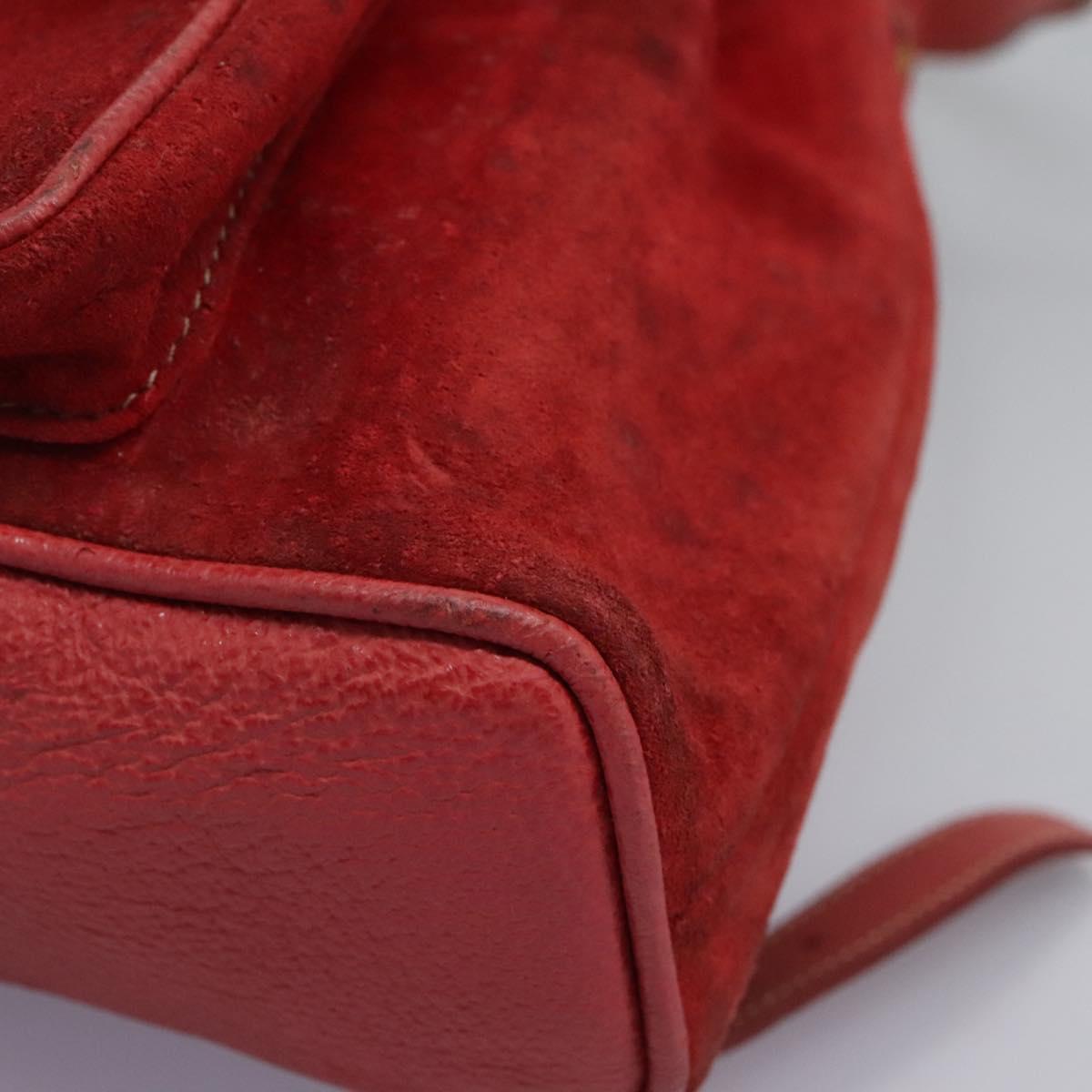 GUCCI Bamboo Backpack Suede Leather Red Gold 003 1705 0030 Auth BD1040 Gucci Bamboo Suede Exterior Backpack Bags & Handbags for  main image 4