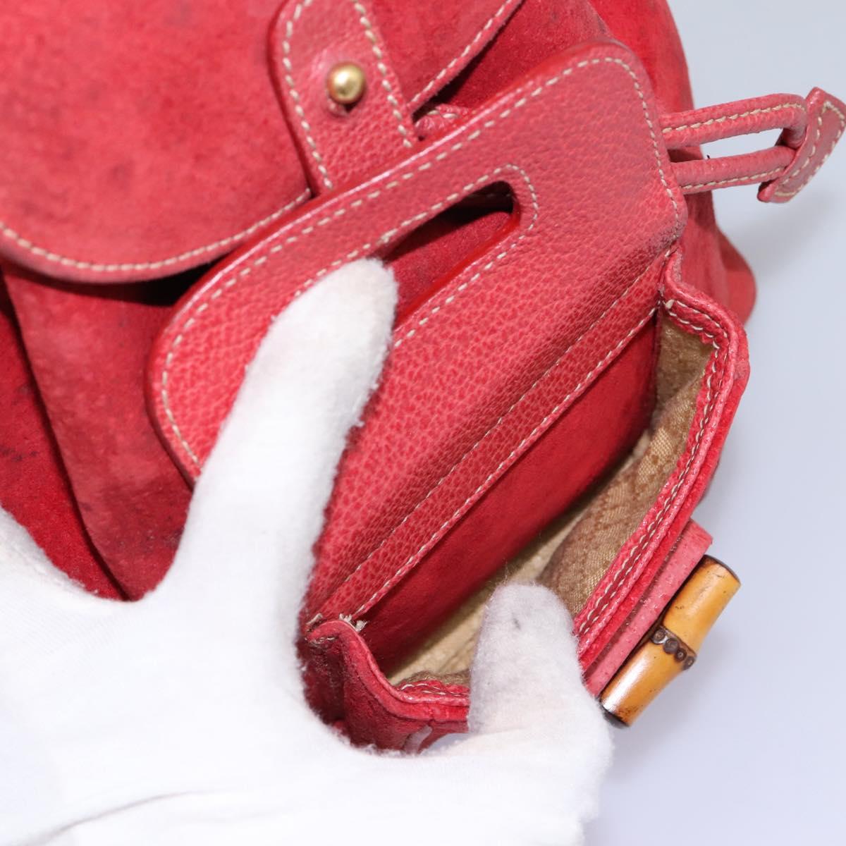 GUCCI Bamboo Backpack Suede Leather Red Gold 003 1705 0030 Auth BD1040 GUCCI Bamboo Backpack Suede Leather Red Gold 003 1705 0030  main image 4