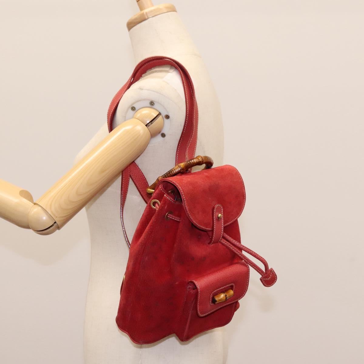 GUCCI Bamboo Backpack Suede Leather Red Gold 003 1705 0030  display picture 2
