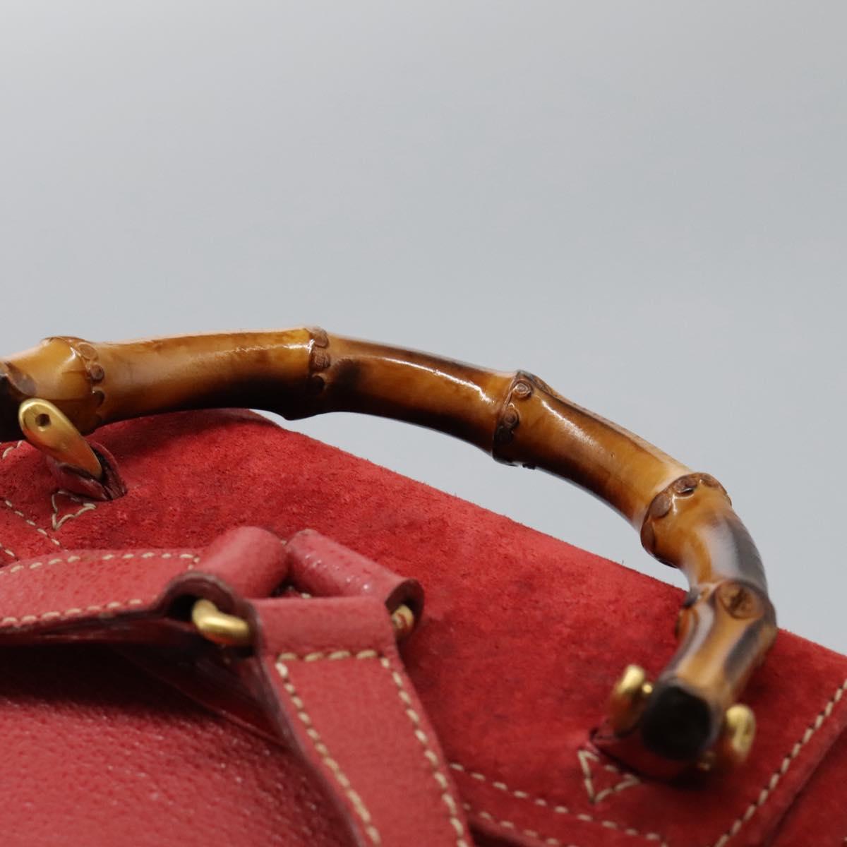GUCCI Bamboo Backpack Suede Leather Red Gold 003 1705 0030 