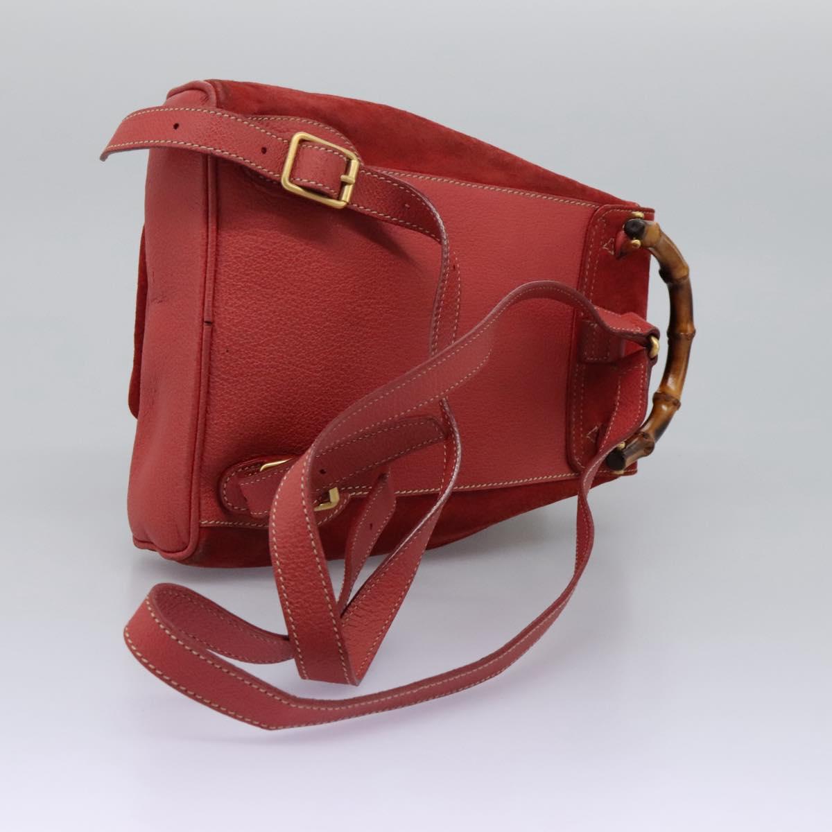 GUCCI Bamboo Backpack Suede Leather Red Gold 003 1705 0030  display picture 3