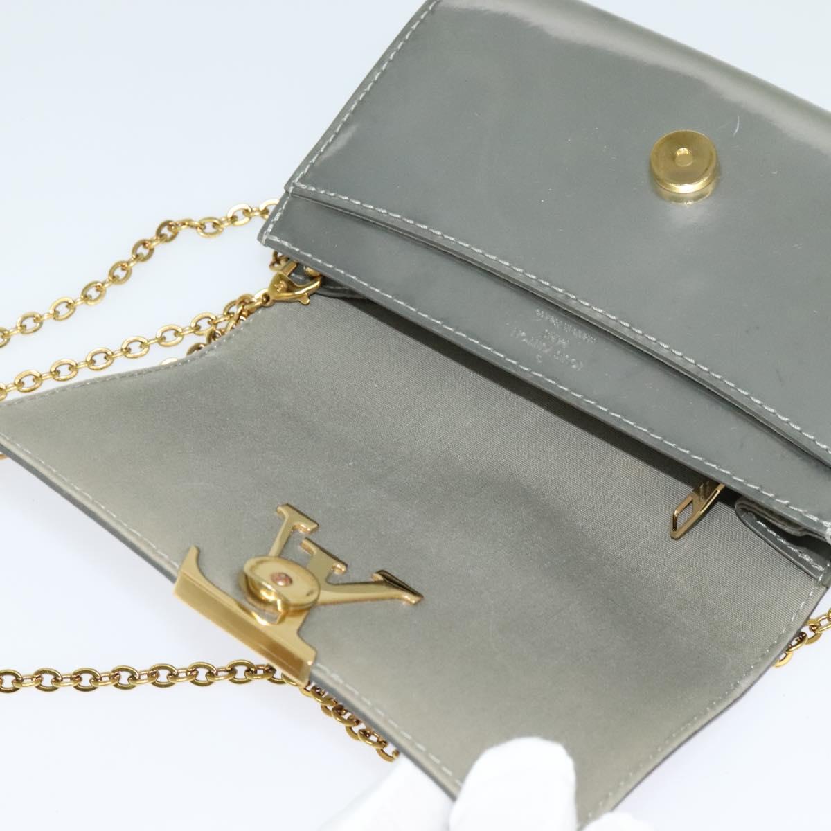 LOUIS VUITTON Vernis Pochette Louise PM Clutch Bag Silver LV Auth