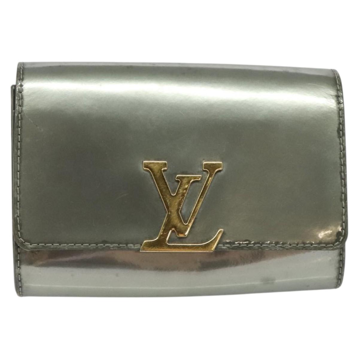 LOUIS VUITTON Vernis Pochette Louise PM Clutch Bag Silver LV