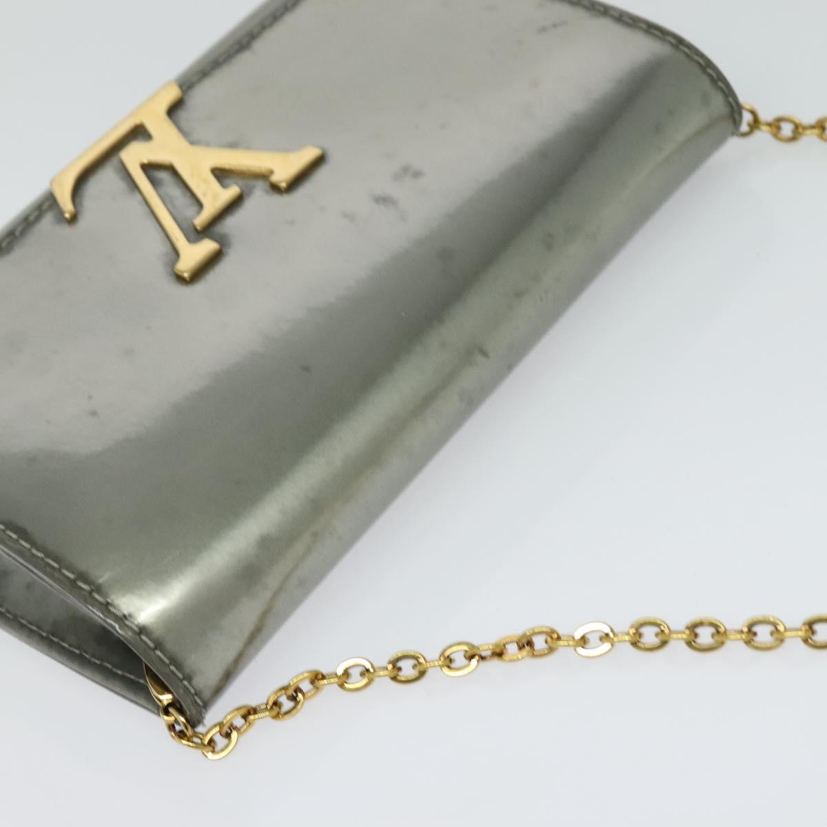 LOUIS VUITTON Vernis Pochette Louise PM Clutch Bag Silver LV