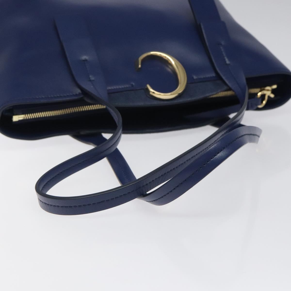 Chloe C. Medium Shoulder Bag Leather Blue Gold Auth BD1375V