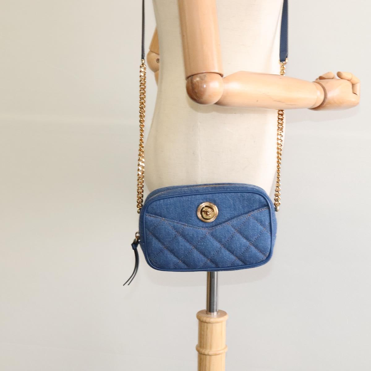 VERSACE Medusa Shoulder Bag Denim Blue Gold Auth BD1427 | eBay