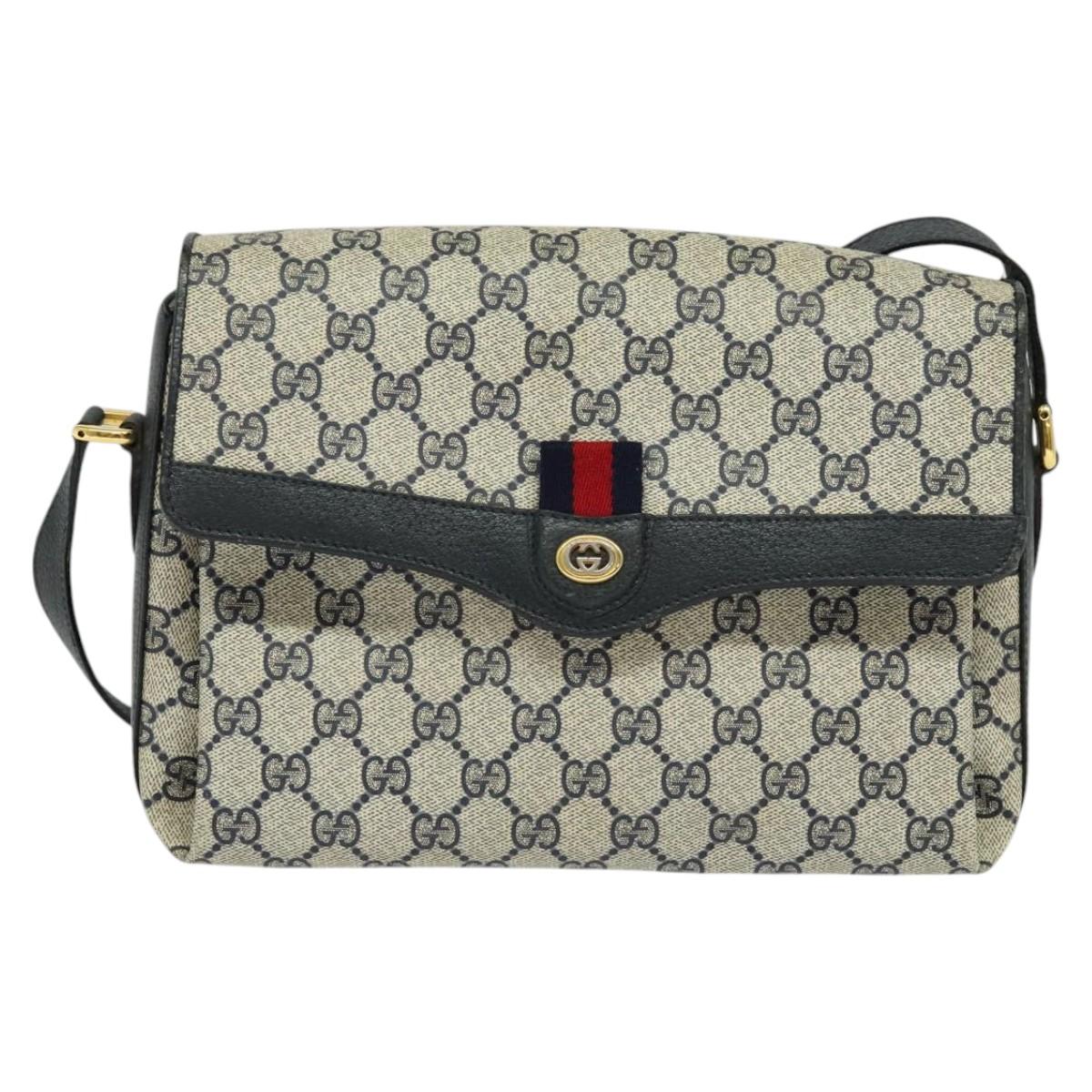 GUCCI GG Supreme Sherry Line Shoulder Bag PVC Navy Gold 904 02 084