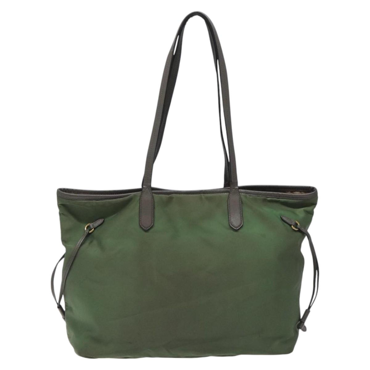 PRADA Tote Bag Nylon Khaki Gold Auth BD900 | eBay