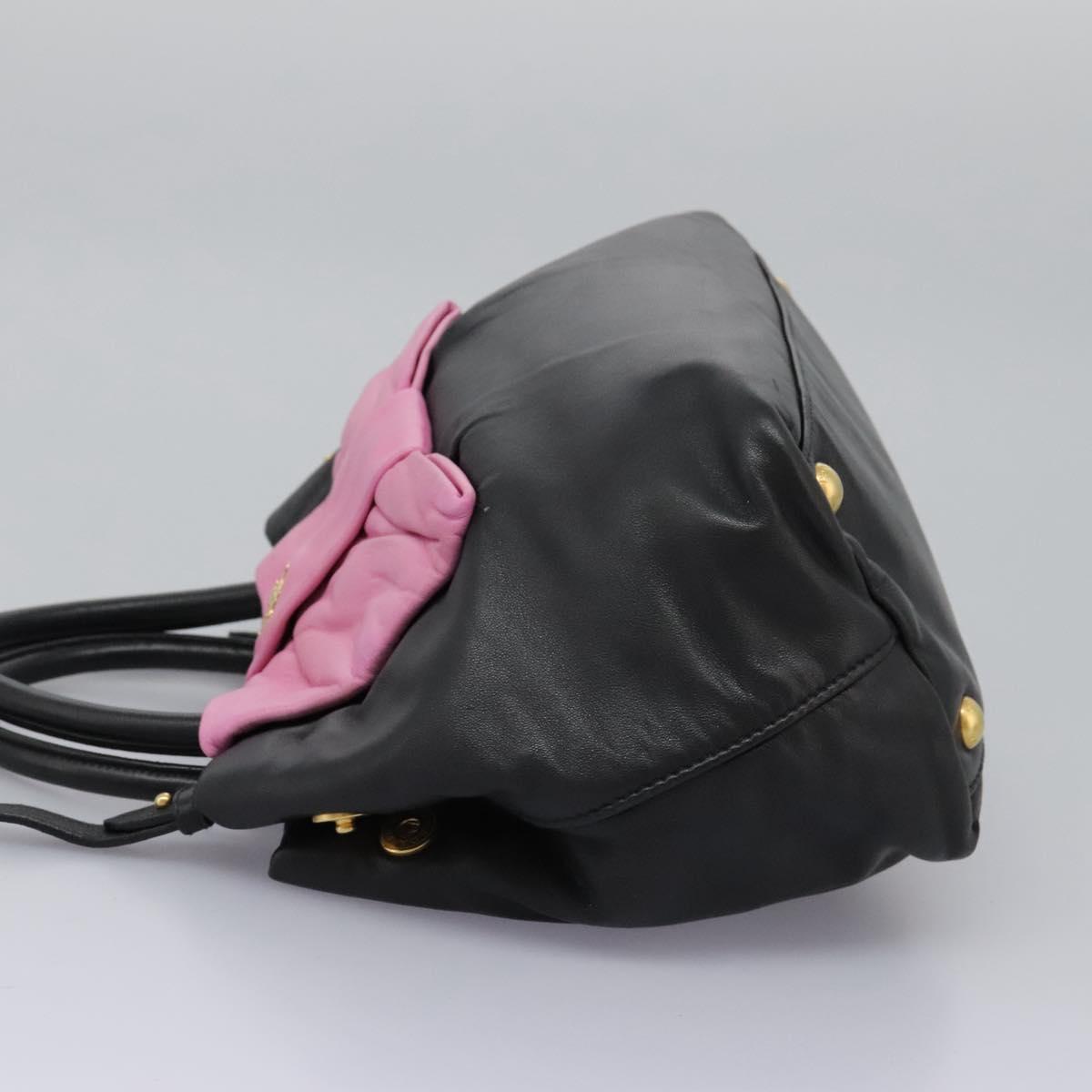 PRADA Ribbon Hand Bag Leather 2way Black Pink Auth BD981 | eBay